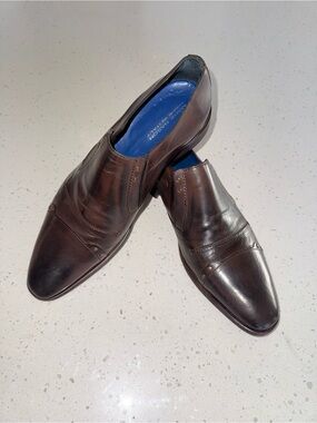 Mark Nason Brown Leather Slip-On Loafers with Blue Insole
